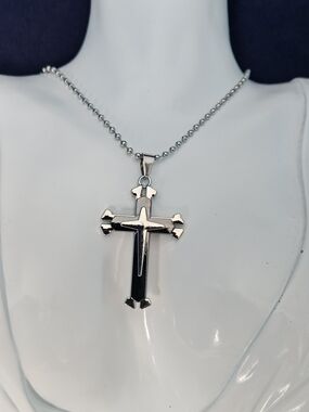 Silver Cross Pendant Necklace for Men - Stainless Steel
